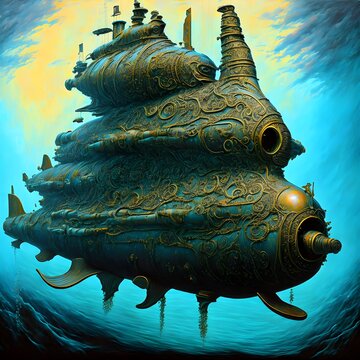 Ancient Submarine, Generative AI Illustration