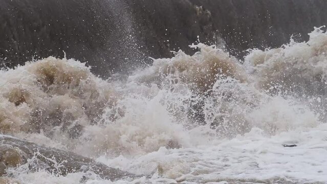 大雨で増水した大和川
