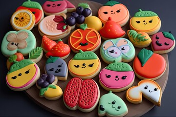Fototapeta na wymiar Mouth-Watering Candy Fruit Delights: Delicious Cartoon Style Art Desserts. Generative AI