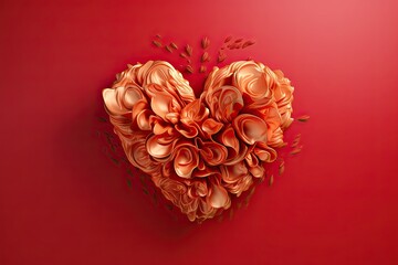 Fototapeta premium Red Love Illuminated: Three-Dimensional Floral Decoration for Valentine's Day Wedding Wallpaper. Generative AI