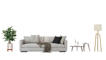Interior furniture set 3D render. Living room house floor template background mockup design , isolated on transparent background