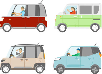 Fototapeta premium いろんな軽自動車とドライバーの素材