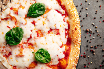 Closeup on gourmet italian margherita pizza with cheese