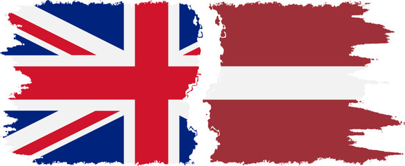 Latvia and UK grunge flags connection vector - obrazy, fototapety, plakaty