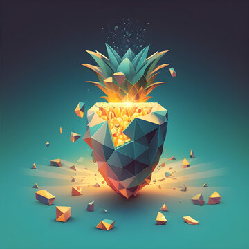 illustration of a christmas tree with gifts.surreal illustration of a pineapple exploding into diamond in the style of Dixit