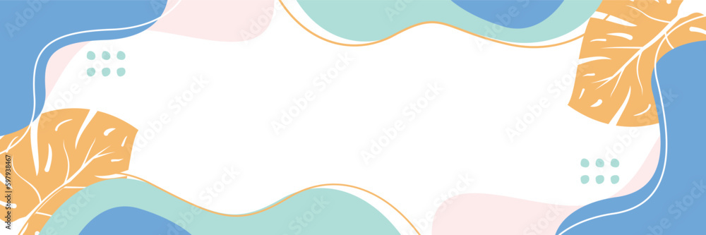 Aufkleber summer background of abstract shapes, waves and leaves pattern with free space for text. template fo