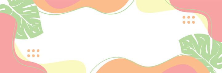 Obraz premium summer background of abstract shapes, waves and leaves pattern with free space for text. Template for banner, poster, social media, web.