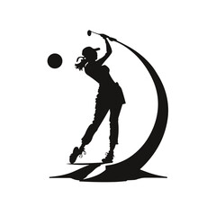 Single logo of a simple silhouette of a female golfer swinging a golf ball