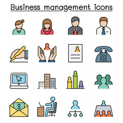 Business management color line icon set - obrazy, fototapety, plakaty