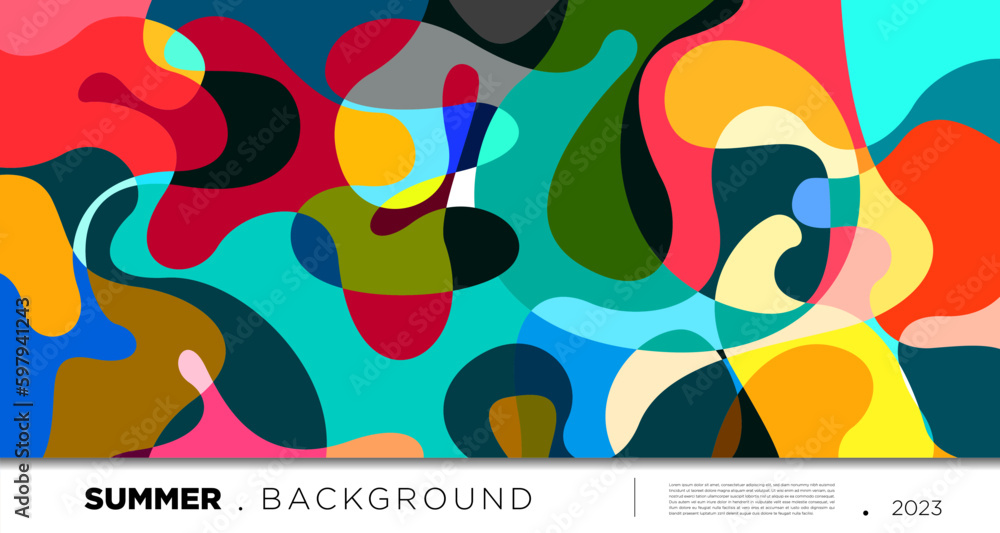 Poster vector colorful abstract fluid and geometric background for summer 2023