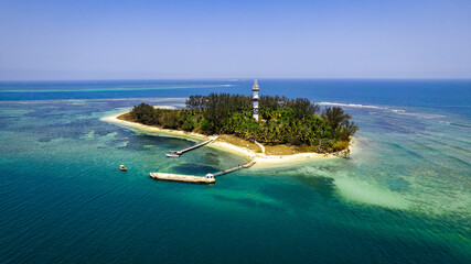 A panoramic view of Island of Sacrifices in Veracruz, Mexico with its stunning coastline, blue seas...
