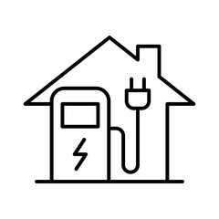 Electric charging at home icon, Ev charging point station, Stroke outline design, Vector illustration