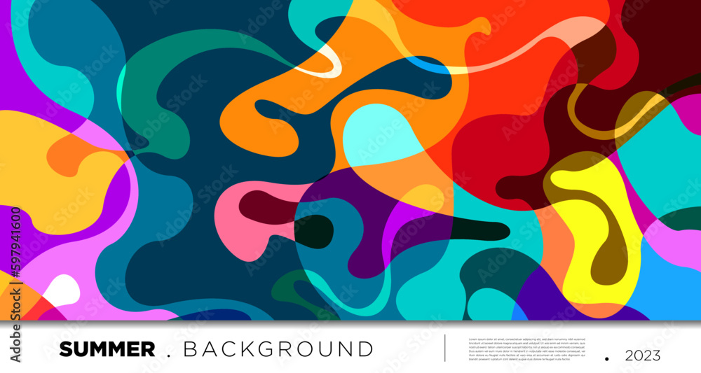 Poster Vector colorful abstract fluid and geometric background for summer 2023