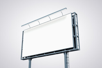 Blank white horizontal billboard isolated on light background, perspective view. Mock up, 3D Rendering