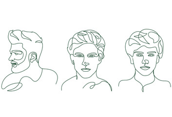 Hand-drawn men's face portrait and hairstyle continues line drawing elegant minimalist artwork collection