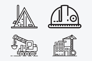 Construction Icon, flat line art, Outline style, vector for graphic and web design, clean simple design