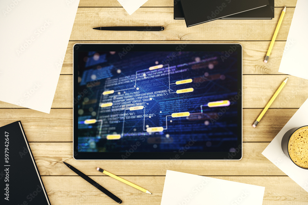 Leinwandbilder abstract creative coding illustration on modern digital tablet display, software development concept