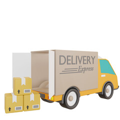 3D Truck Delivery Package Box Illustration Logistic with Transparent Background