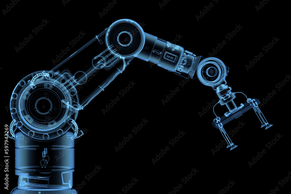 Poster 3d rendering x-ray transparent robotic arm