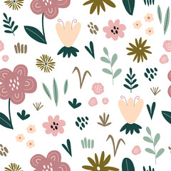 Seamless pattern with flowers. Vector illustration isolated on white background. Fashionable print for textiles and wallpapers.