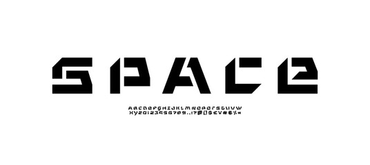 Stencil tech font, digital cyber alphabet, trendy modern Latin letters A-Z and Arab numerals 0-9 made in design future, vector illustration 10EPS