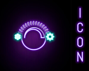 Glowing neon line Thermostat icon isolated on black background. Temperature control. Colorful outline concept. Vector