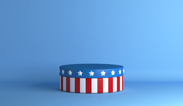 USA podium display, Fourth of July independence day, copy space text, 3D rendering illustration