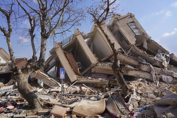 Antakya, Turkey - February 2023 Turkey Earthquake scene when a large earthquake struck Turkey Syria, destroying homes and facilities; many people died, and many more lost their loved