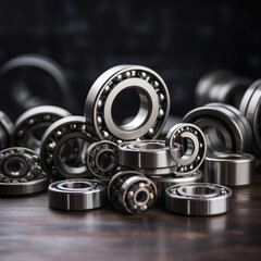 metal bearings on black background