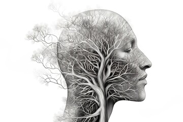 illustration of human head and tree