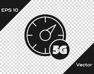 Black Digital speed meter concept with 5G icon isolated on transparent background. Global network high speed connection data rate technology. Vector