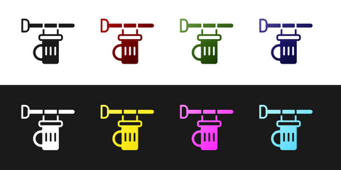 Set Street signboard with glass of beer icon isolated on black and white background. Suitable for advertisements bar, cafe, pub, restaurant. Vector