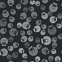 Grey Radar icon isolated seamless pattern on black background. Search system. Satellite sign. Vector