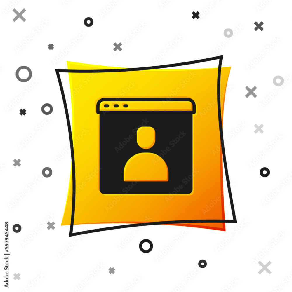 Poster black create account screen icon isolated on white background. yellow square button. vector