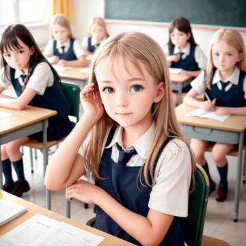 Children in the classroom at school. Generative AI