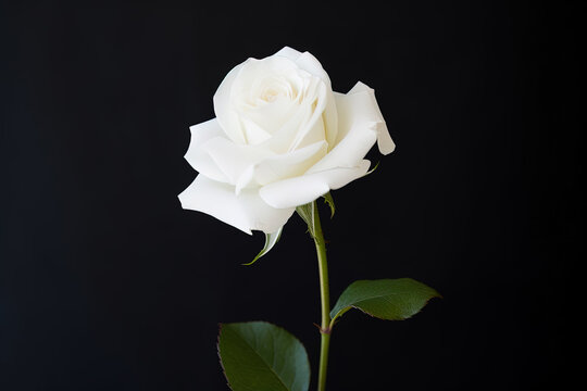 Beautiful white rose on black background. Created with Generative AI Technology