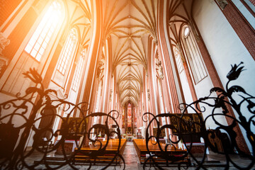 Interior of the main nave of old european catholic church 