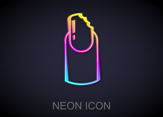 Glowing neon line Broken nail icon isolated on black background. Cracked fingernail. Vector
