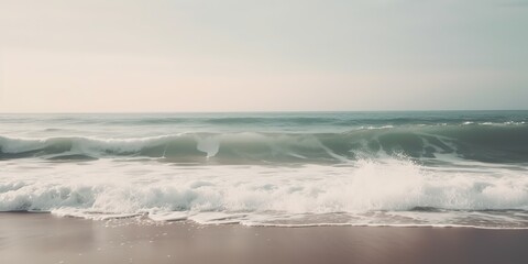 Fototapeta premium Sea waves at the beach. Minimalist aesthetic. Calmness and relax. Copy space, generative ai