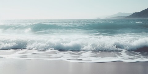 Fototapeta premium Sea waves at the beach. Minimalist aesthetic. Calmness and relax. Copy space, generative ai