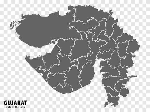 Blank map State Gujarat of India. High quality map Gujarat with municipalities on transparent background for your web site design, logo, app, UI. Republic of India.  EPS10.