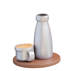  3d illustration of drinking bottle and glass