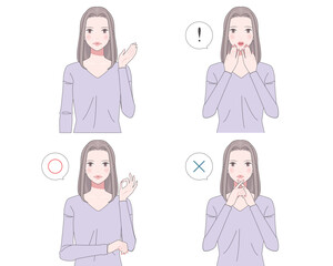 いろいろなポーズの女性の上半身のイラストセット