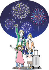 家族で花火大会を訪れる外国人観光客