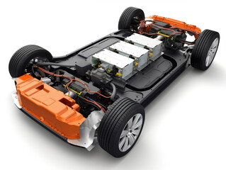Naklejka premium Electric vehicle battery structure with chassis and power system layout