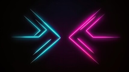 bstract minimalist geometric background. Two counter neon arrows approaching each other. generative ai
