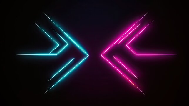 bstract minimalist geometric background. Two counter neon arrows approaching each other. generative ai © Creative Station