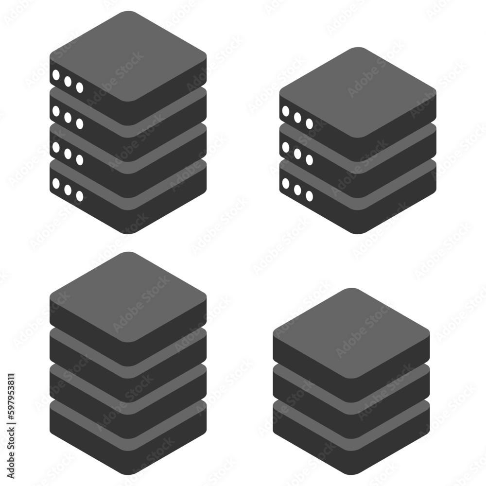 Poster database storage icon isometric, internet network server cloud data symbol, connection system vector