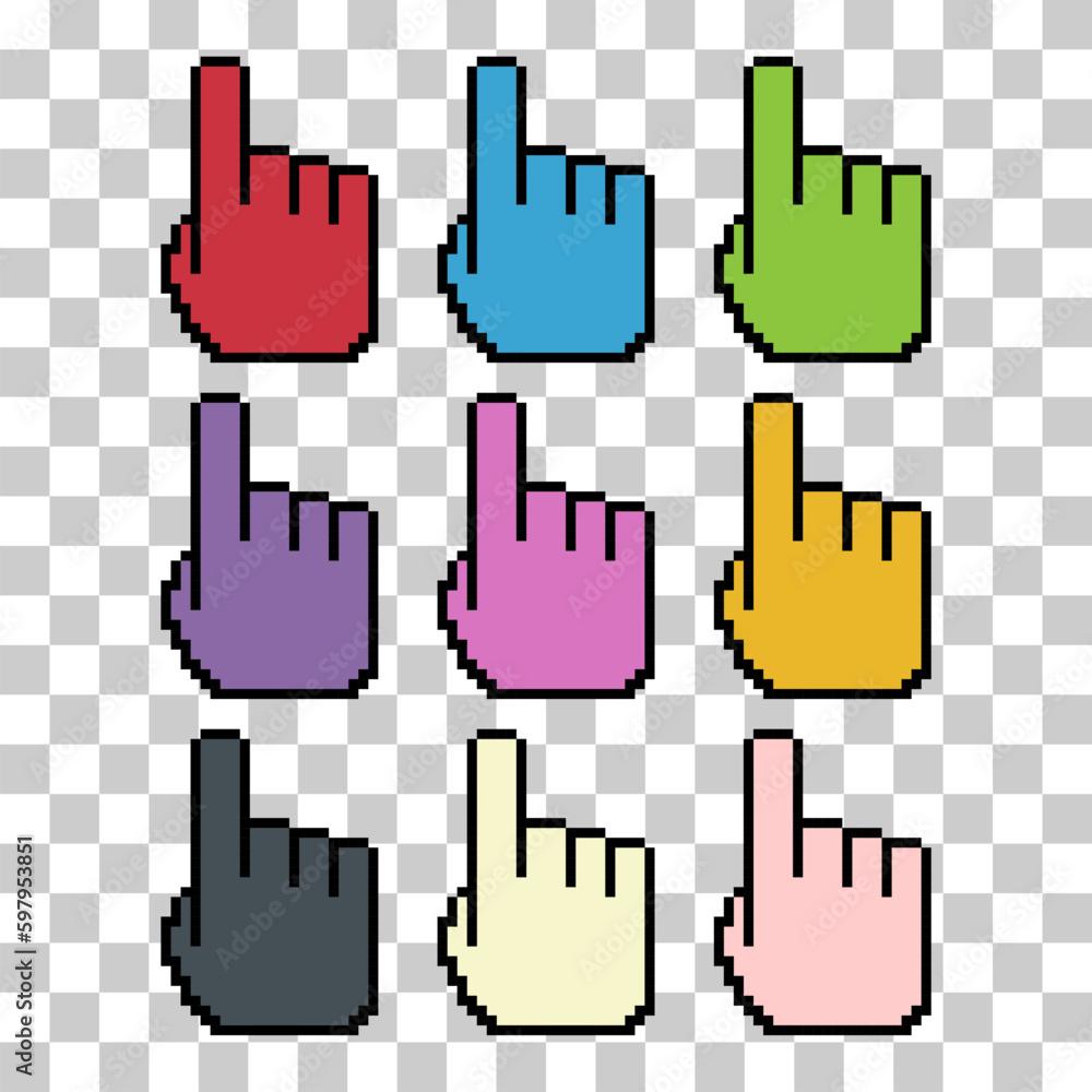 Aufkleber set of finger pixel icon, web cursor click mouse symbol, computer pointer vector illustration