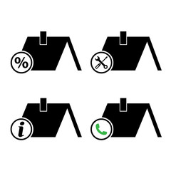 Set of Roofs house silhouette icon, city concept template panorama, landscape vector illustration